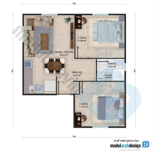 55 m² Tek Katlı 2+1 Prefabrik Ev - Görsel 5