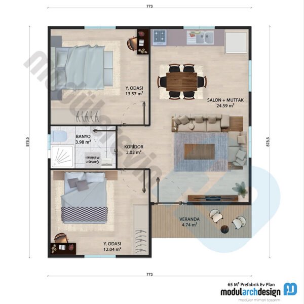 65 m² Tek Katlı 2+1 Prefabrik Ev - Görsel 5