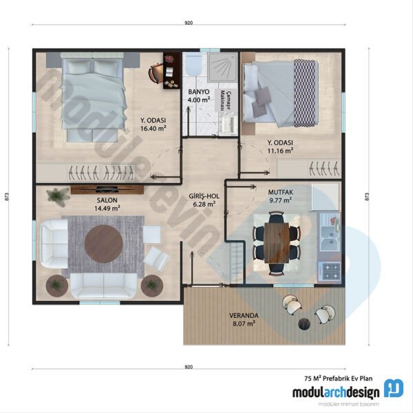 75 m² Tek Katlı 2+1 Prefabrik Ev - Görsel 5