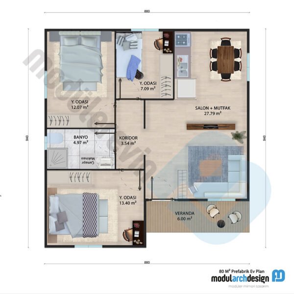 80 m² Tek Katlı 2+1 Prefabrik Ev - Görsel 5