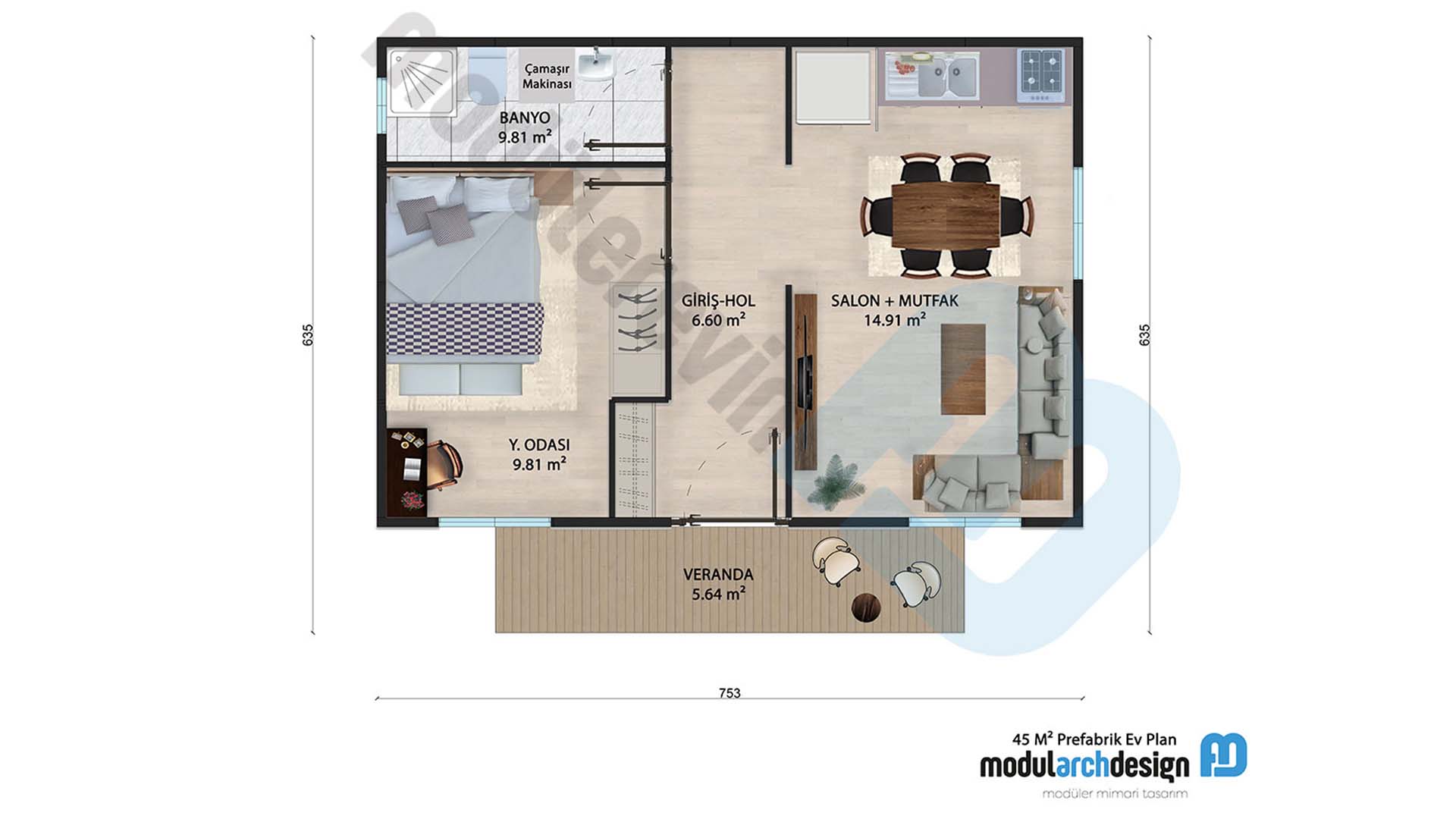 45m² 1+1 Hafif Çelik Ev - Görsel 4