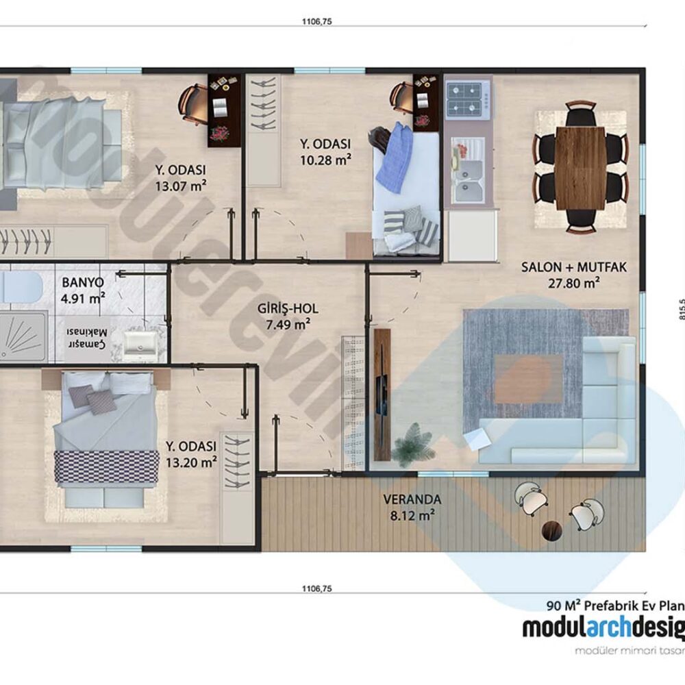 900m² Tek Katlı 3+1 Prefabrik Ev