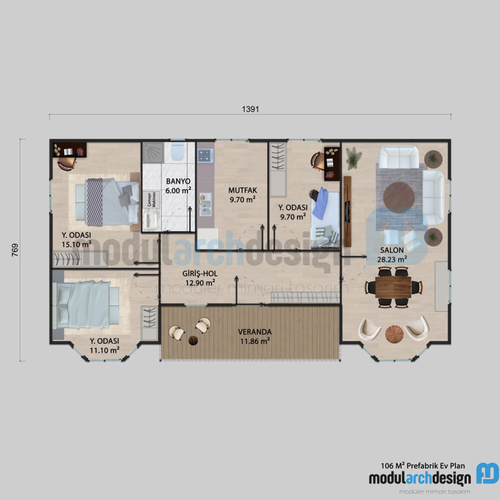 106m²-Prefabrik-Ev-Planı
