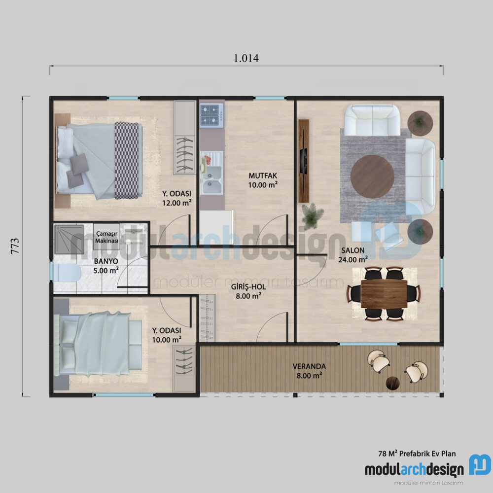 78m²-Prefabrik-Ev-Planı