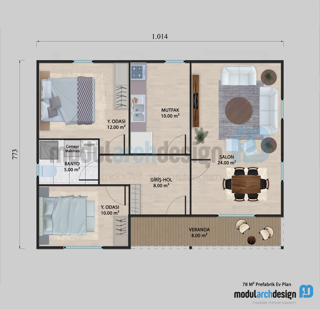 78m²-Prefabrik-Ev-Planı