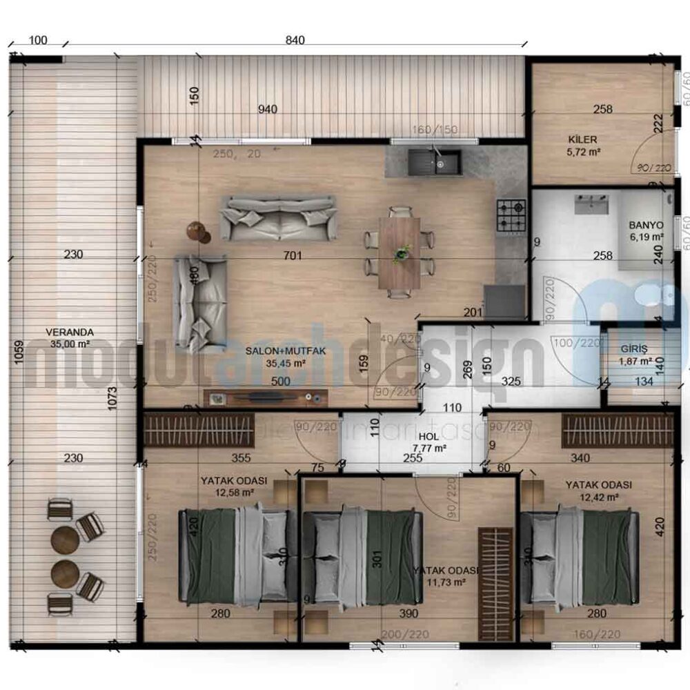 Hafif Çelik Ev 3+1 Kat-Planı