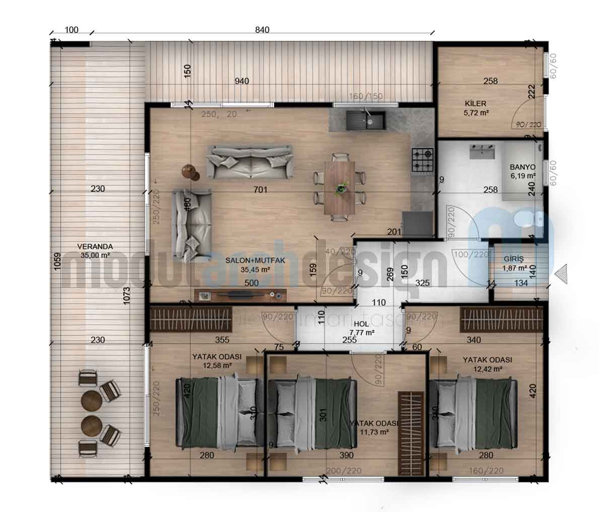 Hafif Çelik Ev 3+1 Kat-Planı