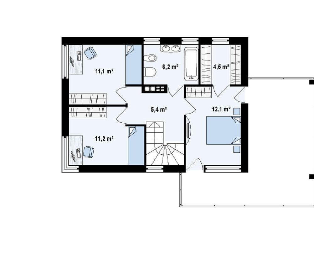 145m² Hafif Çelik Ev Birinci Kat Planı