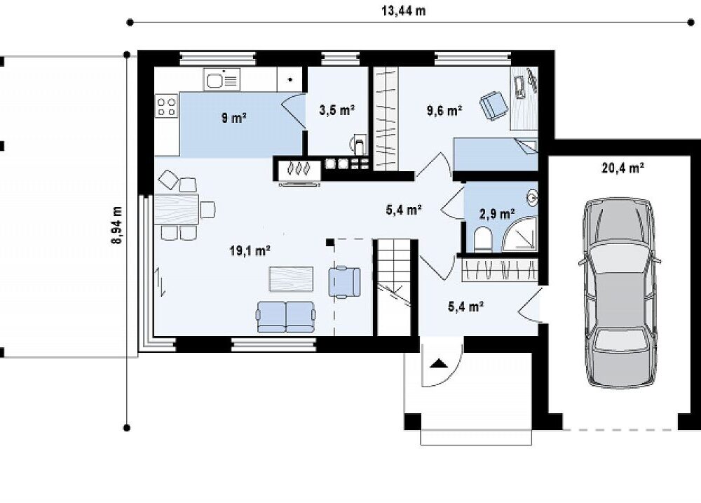 145m² Hafif Çelik Ev Zemin Kat Planı