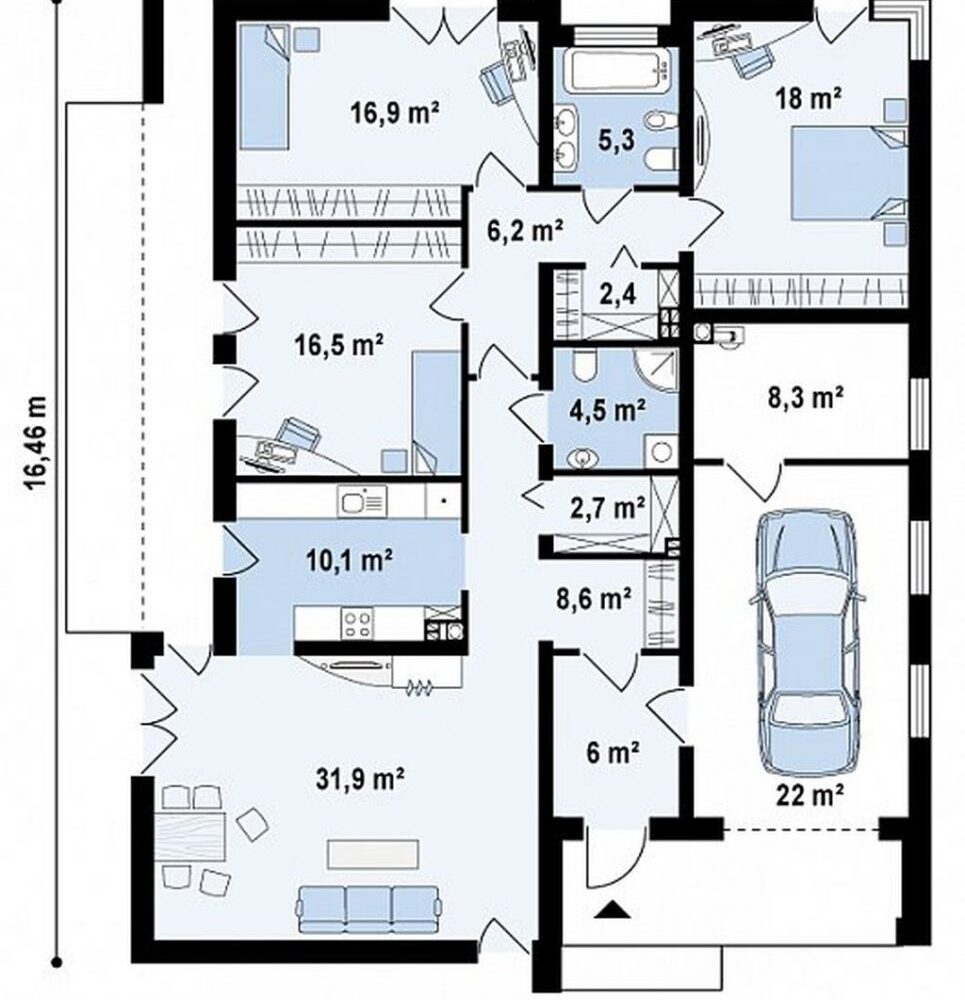 185m² hafif çelik ev planı