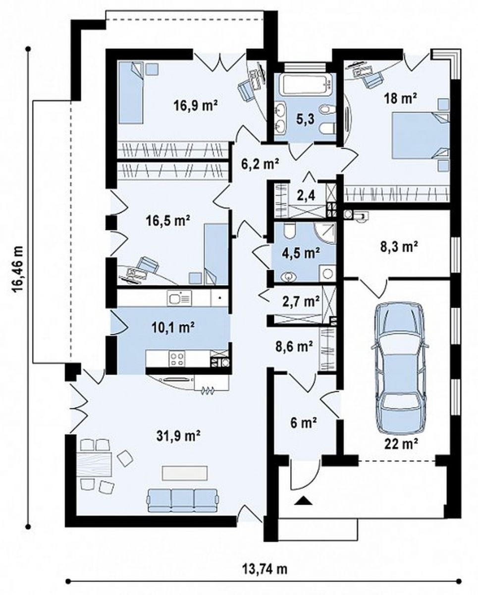 185m² hafif çelik ev planı
